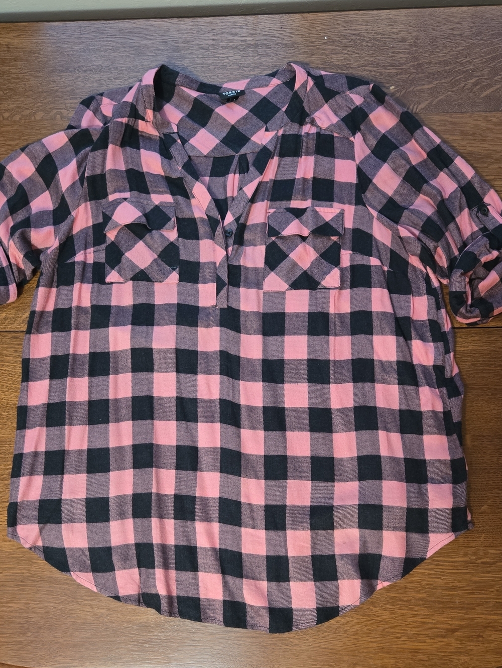 Torrid Harper Pink and Black Plaid Flannel Shirt - Casual Button-Front Top